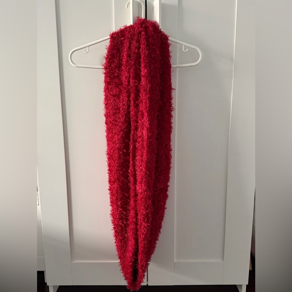 New Cozy Red Fuzzy Infinity Loop Scarf for Women